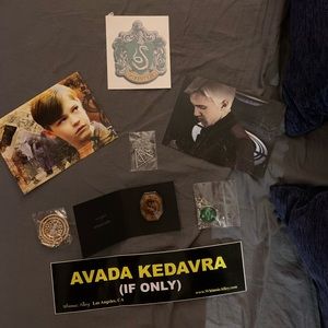 Harry Potter jewelry, post cards, bumper stickers
